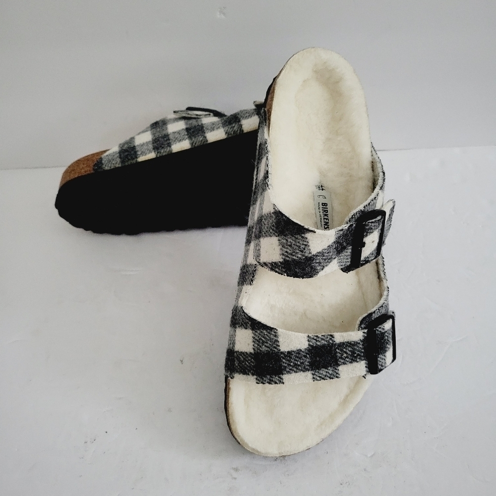 New Birkenstock Men's Arizona Rivet Shearling Sandal Plaid Wool ,Size 11 - 11,5